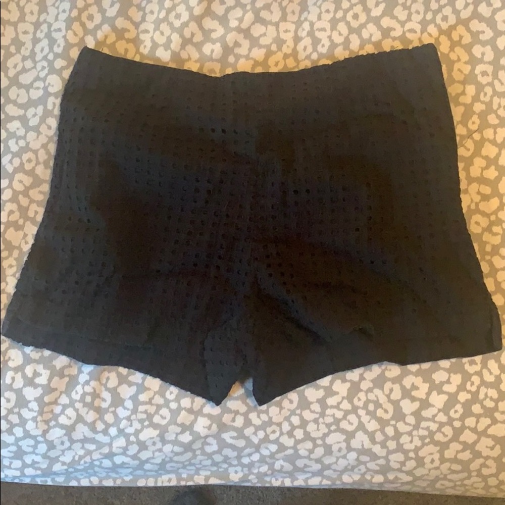 Black Eyelet Pattern Shorts With Side Zipper